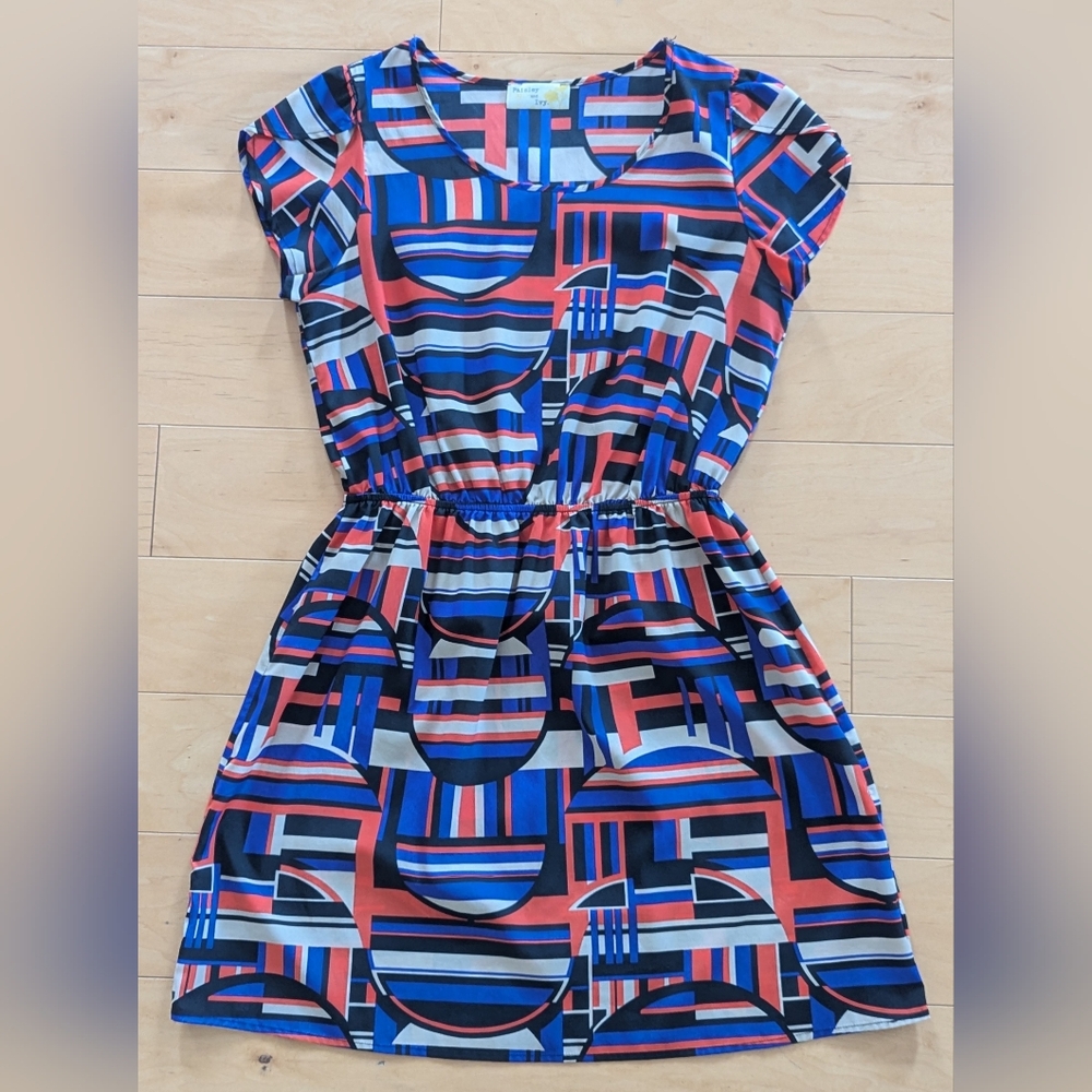Paisley & Ivy Geometric Print Dress Orange Purple Elastic Waist Large